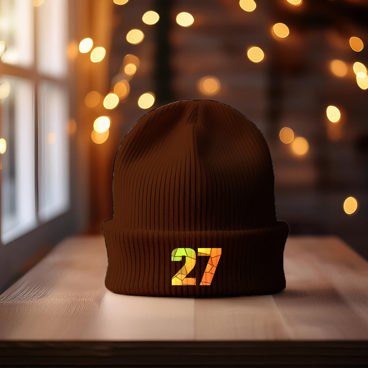 27 Number Cuffed Beanie (Brown)