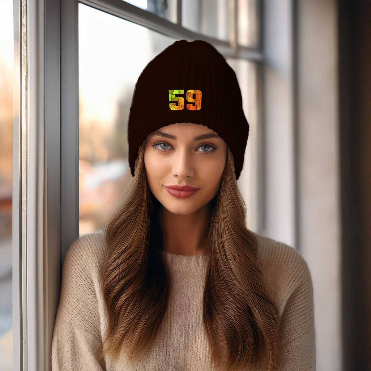 59 Number Cuffed Beanie (Brown)