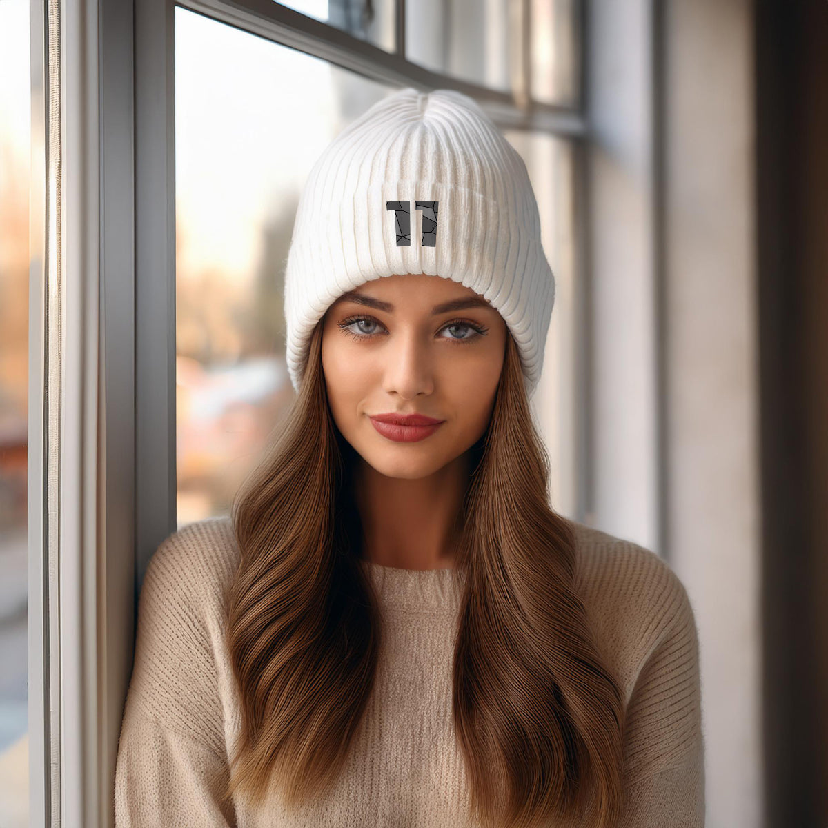 11 Number Cuffed Beanie (White)