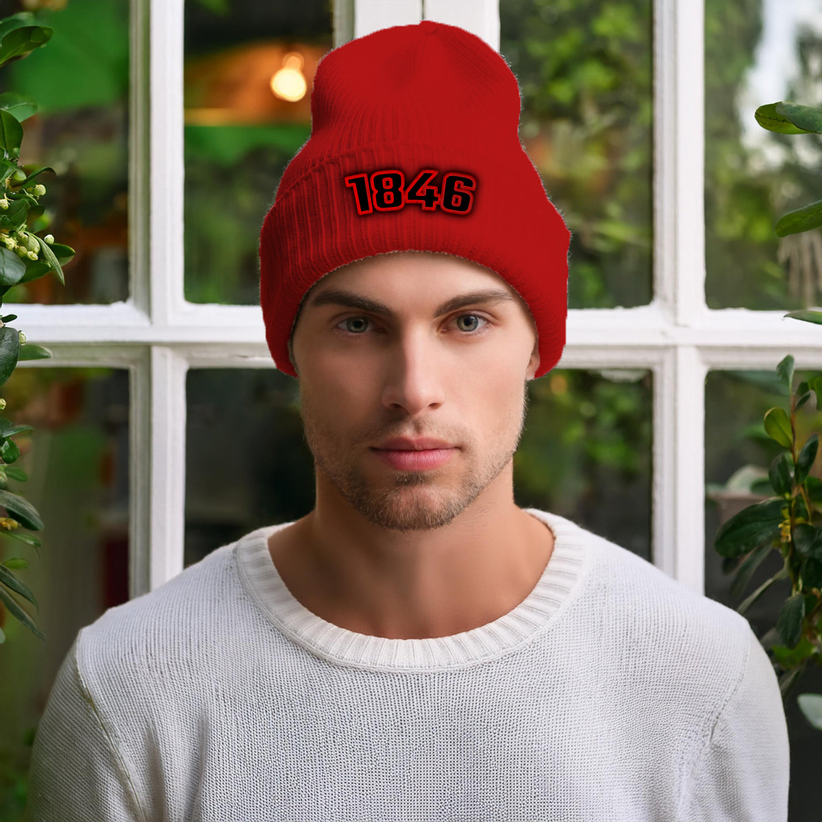 1846 Year Cuffed Beanie (Red)