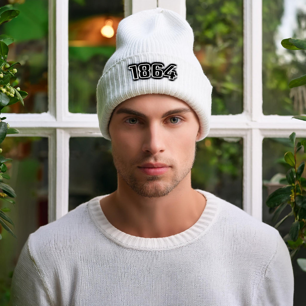 1864 Year Cuffed Beanie (White)