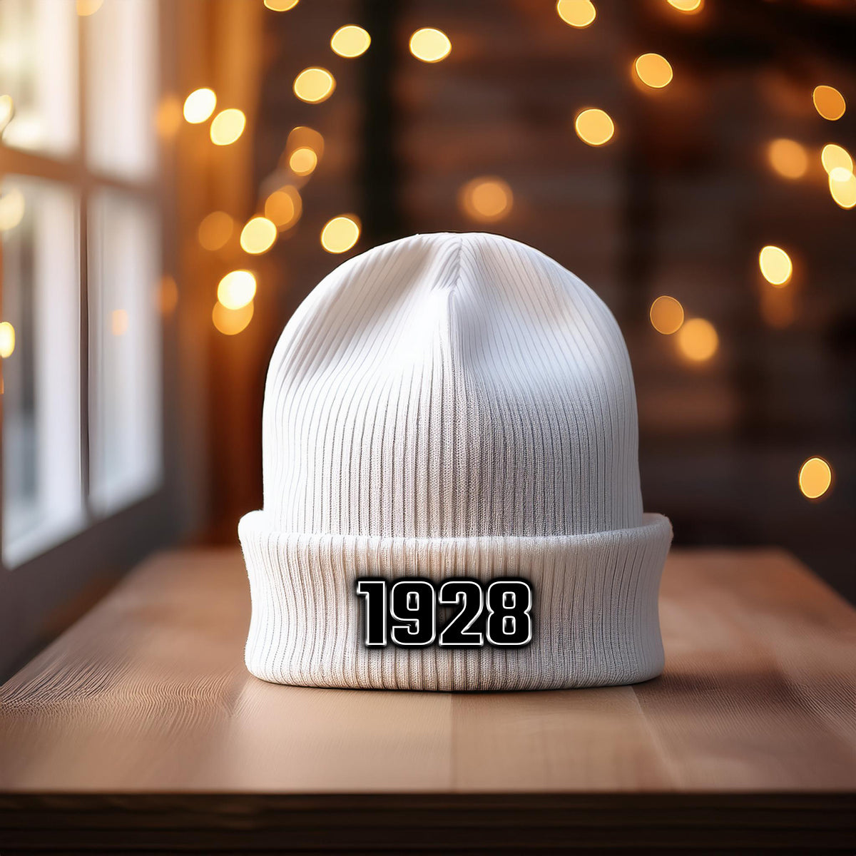 1928 Year Cuffed Beanie (White)